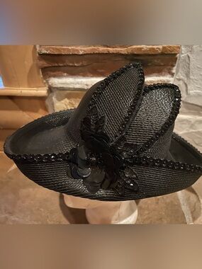 Vintage Deborah New York Black Decorative Women's Straw Hat with Sequin NWT